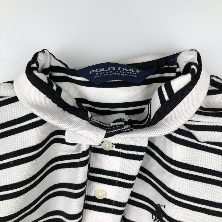 Ralph Lauren POLO GOLF Polo Golf short sleeve striped polo shirt men's size M Pima Cotton white type Vintage Second Hand