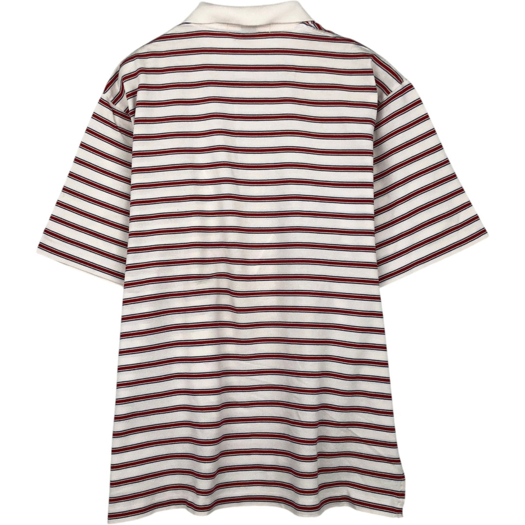 Ralph Lauren POLO GOLF Multi-border short sleeve striped polo shirt, men's size L cotton unbleached Vintage Second Hand