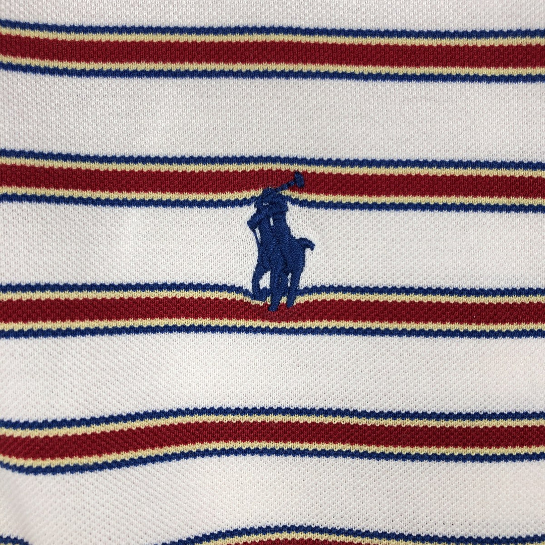Ralph Lauren POLO GOLF Multi-border short sleeve striped polo shirt, men's size L cotton unbleached Vintage Second Hand