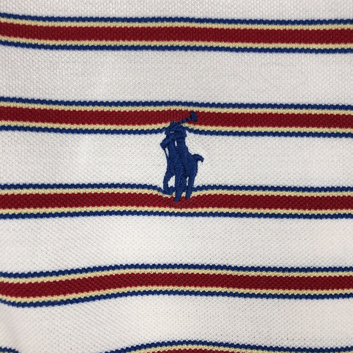 Ralph Lauren POLO GOLF Multi-border short sleeve striped polo shirt, men's size L cotton unbleached Vintage Second Hand