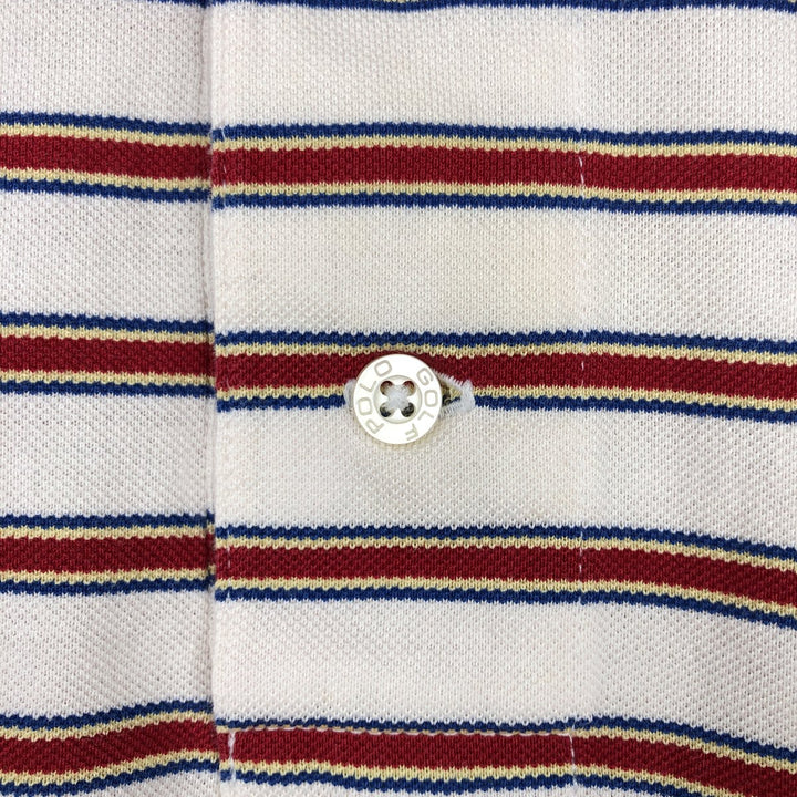Ralph Lauren POLO GOLF Multi-border short sleeve striped polo shirt, men's size L cotton unbleached Vintage Second Hand