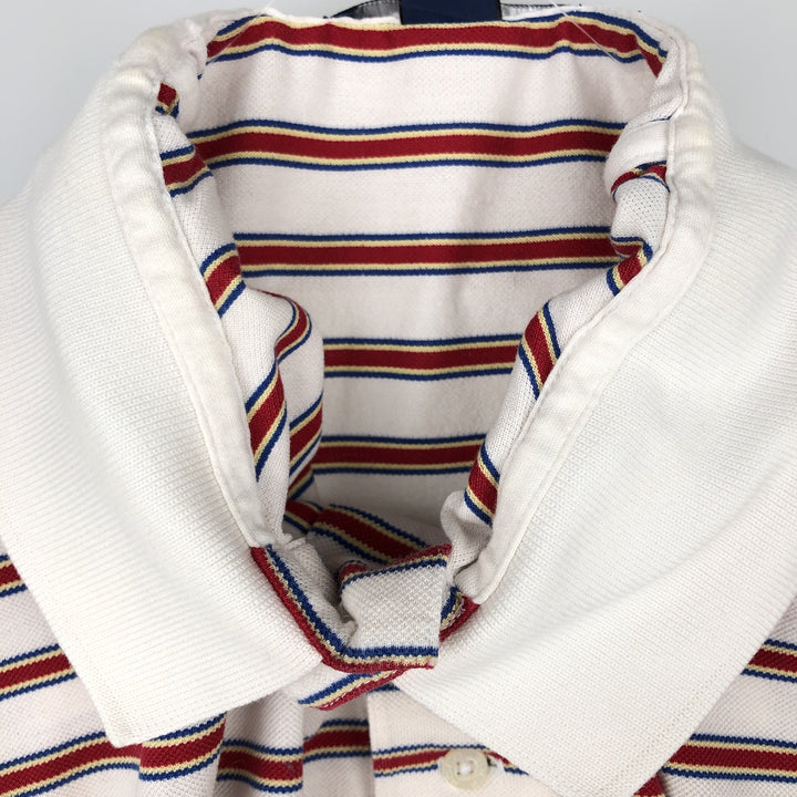 Ralph Lauren POLO GOLF Multi-border short sleeve striped polo shirt, men's size L cotton unbleached Vintage Second Hand