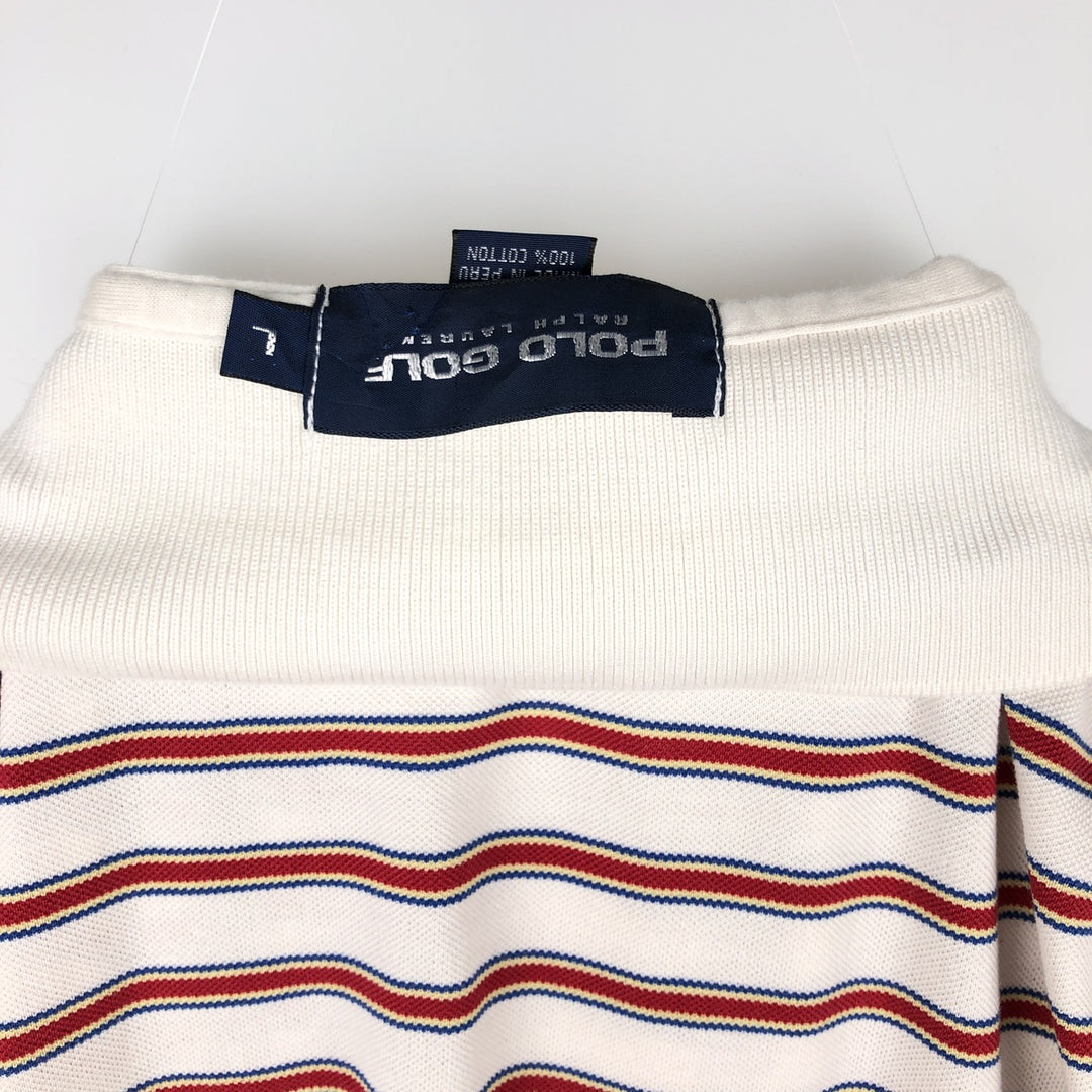 Ralph Lauren POLO GOLF Multi-border short sleeve striped polo shirt, men's size L cotton unbleached Vintage Second Hand