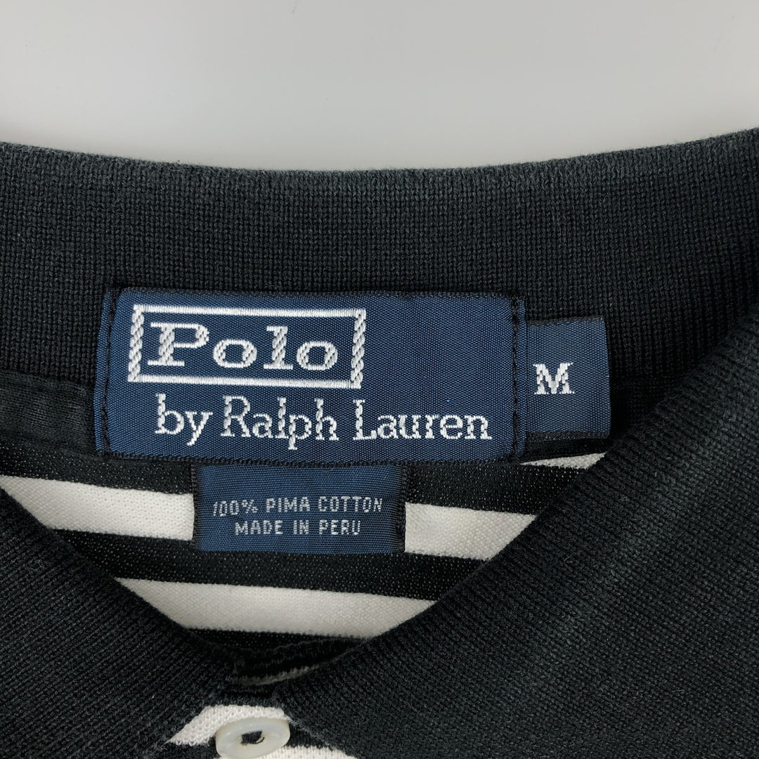 Ralph Lauren POLO by Ralph Lauren short sleeve striped polo shirt, men's size M Pima Cotton black type Vintage Second Hand
