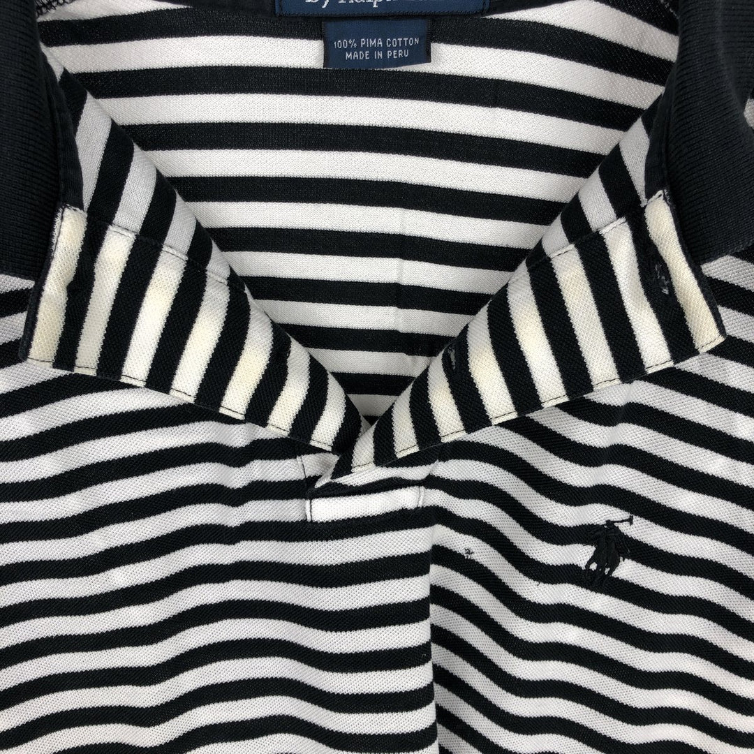 Ralph Lauren POLO by Ralph Lauren short sleeve striped polo shirt, men's size M Pima Cotton black type Vintage Second Hand