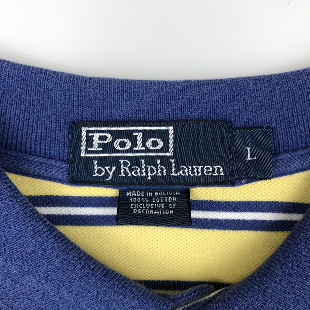 Ralph Lauren POLO by Ralph Lauren short sleeve striped polo shirt, men's size L cotton yellow type Vintage Second Hand