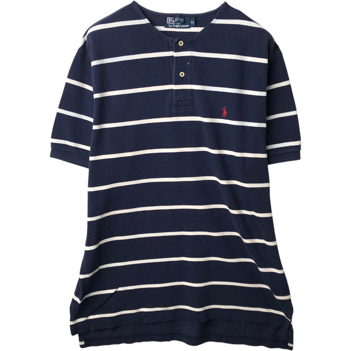 Ralph Lauren POLO by Ralph Lauren Cut-off Short-Sleeve Striped Polo Shirt, Men's Size XL (approx.) cotton navy blue type Vintage Second Hand