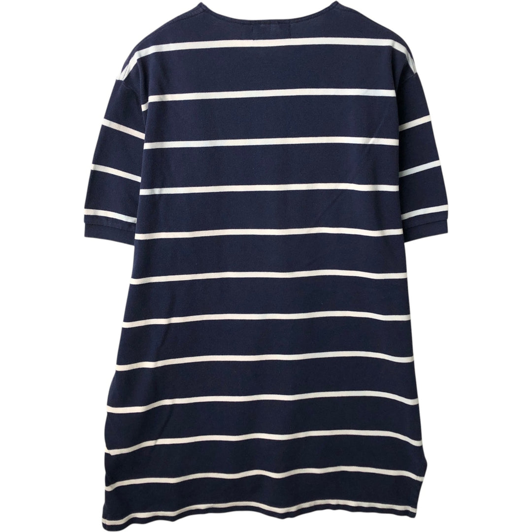 Ralph Lauren POLO by Ralph Lauren Cut-off Short-Sleeve Striped Polo Shirt, Men's Size XL (approx.) cotton navy blue type Vintage Second Hand