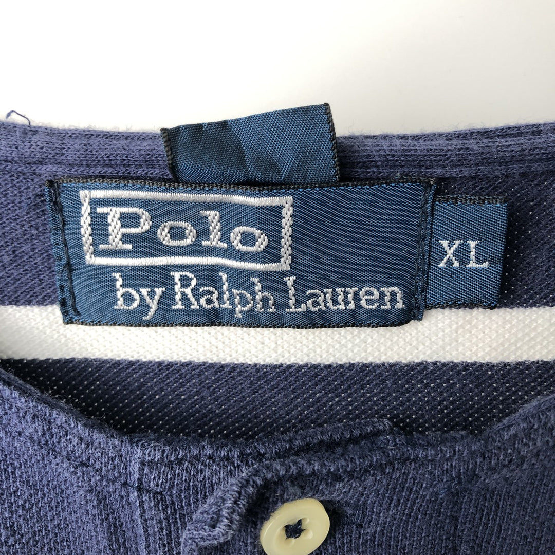 Ralph Lauren POLO by Ralph Lauren Cut-off Short-Sleeve Striped Polo Shirt, Men's Size XL (approx.) cotton navy blue type Vintage Second Hand