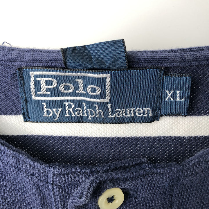 Ralph Lauren POLO by Ralph Lauren Cut-off Short-Sleeve Striped Polo Shirt, Men's Size XL (approx.) cotton navy blue type Vintage Second Hand