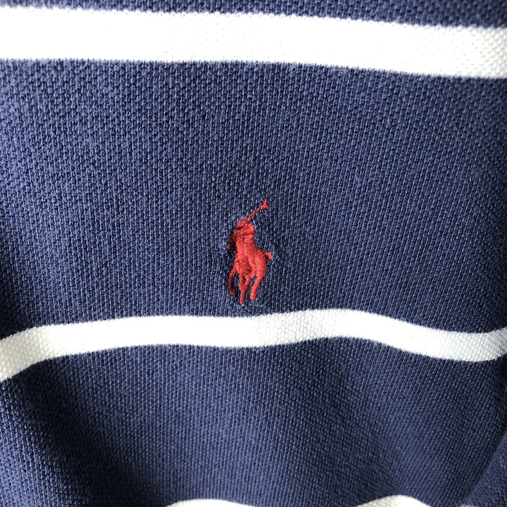 Ralph Lauren POLO by Ralph Lauren Cut-off Short-Sleeve Striped Polo Shirt, Men's Size XL (approx.) cotton navy blue type Vintage Second Hand