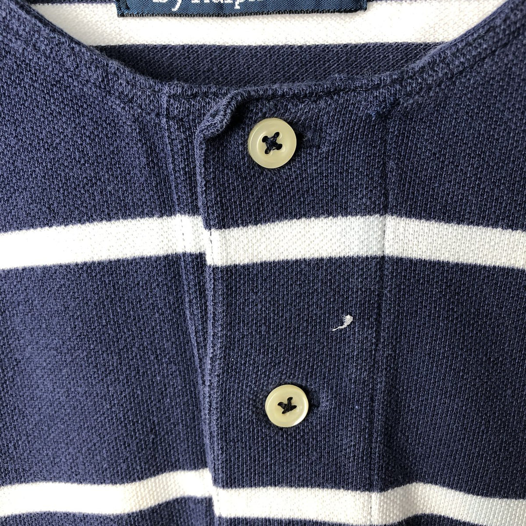 Ralph Lauren POLO by Ralph Lauren Cut-off Short-Sleeve Striped Polo Shirt, Men's Size XL (approx.) cotton navy blue type Vintage Second Hand