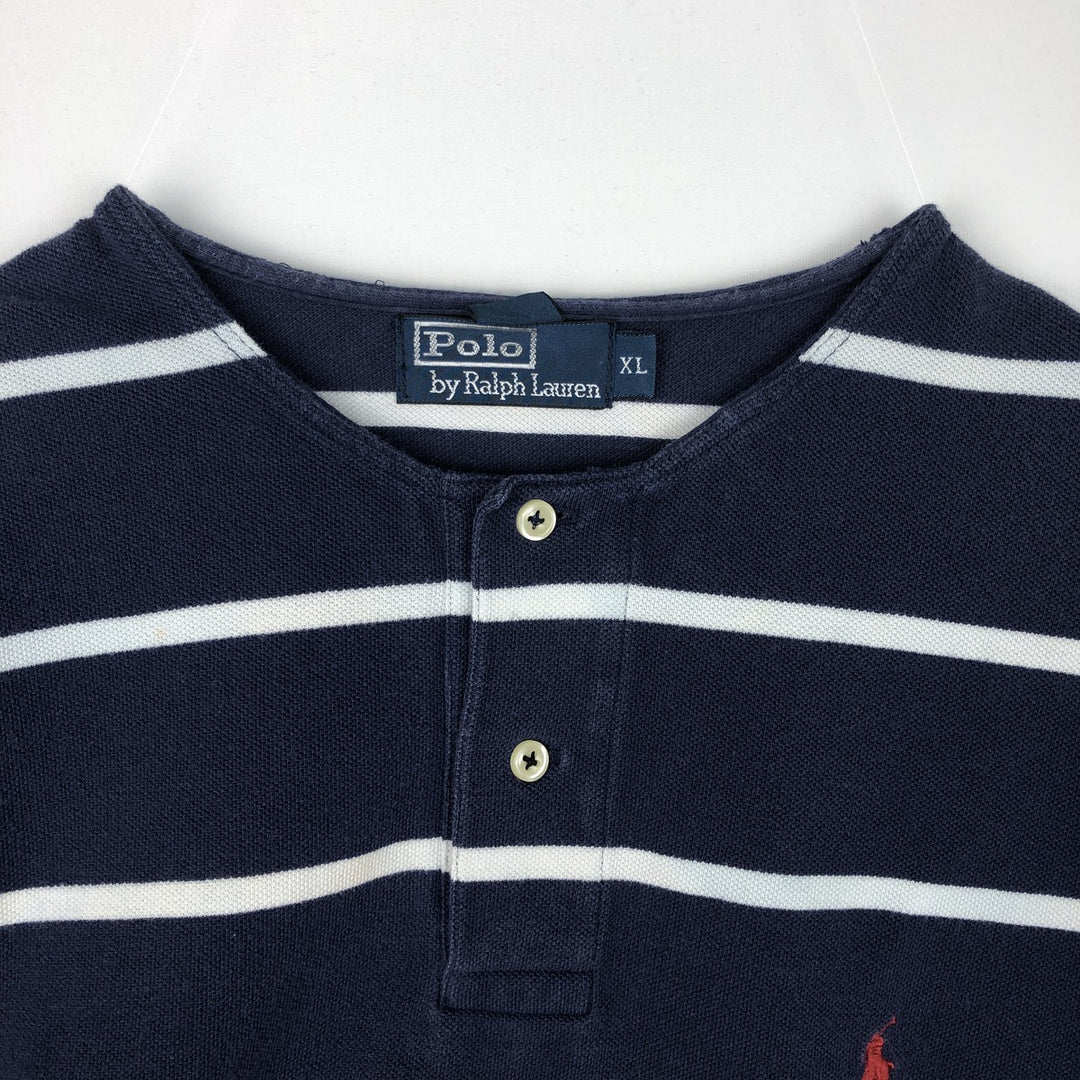 Ralph Lauren POLO by Ralph Lauren Cut-off Short-Sleeve Striped Polo Shirt, Men's Size XL (approx.) cotton navy blue type Vintage Second Hand