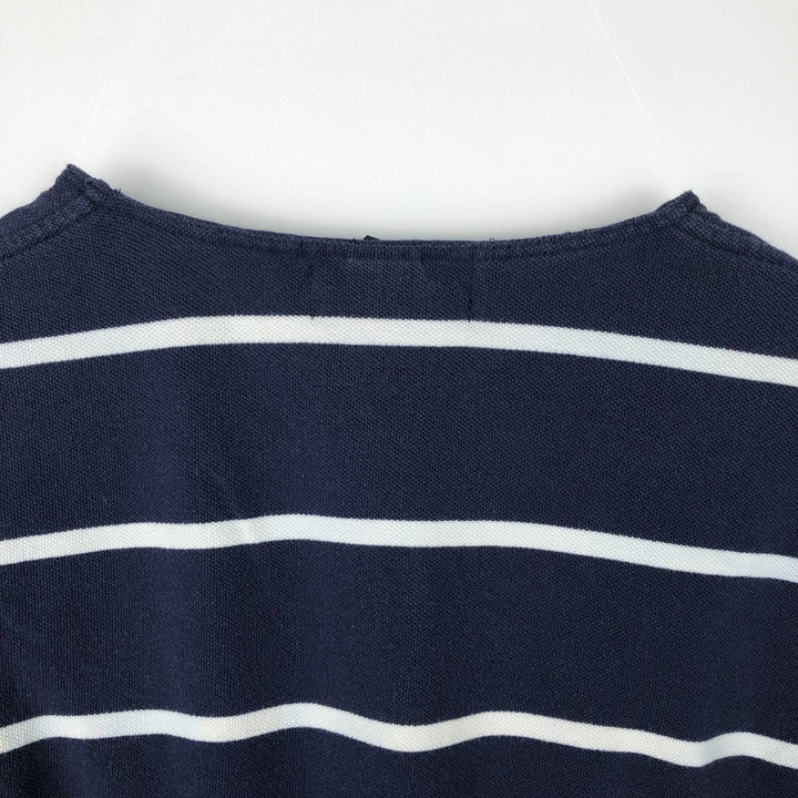 Ralph Lauren POLO by Ralph Lauren Cut-off Short-Sleeve Striped Polo Shirt, Men's Size XL (approx.) cotton navy blue type Vintage Second Hand