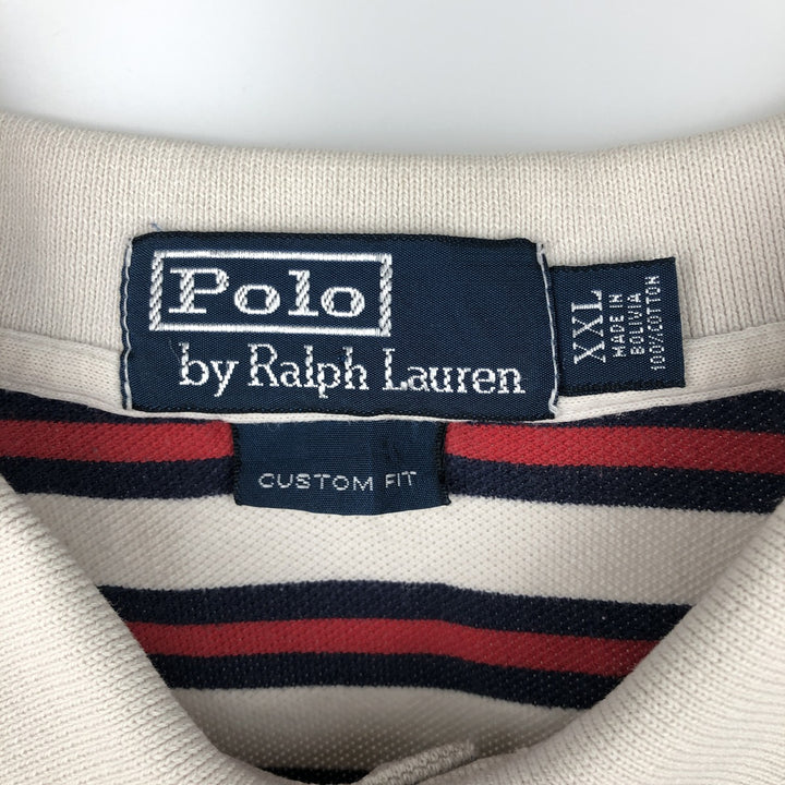 Ralph Lauren POLO by Ralph Lauren CUSTOM FIT Multi-stripe Short-Sleeve Polo Shirt, Men's XXL equivalent. cotton white type Vintage Second Hand