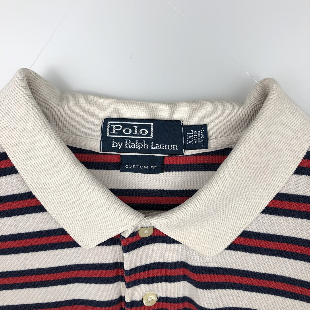 Ralph Lauren POLO by Ralph Lauren CUSTOM FIT Multi-stripe Short-Sleeve Polo Shirt, Men's XXL equivalent. cotton white type Vintage Second Hand