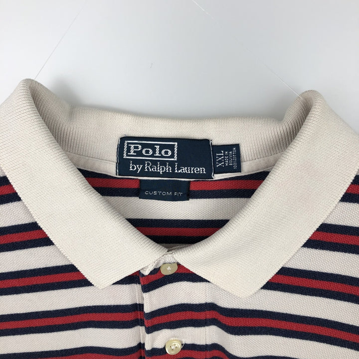 Ralph Lauren POLO by Ralph Lauren CUSTOM FIT Multi-stripe Short-Sleeve Polo Shirt, Men's XXL equivalent. cotton white type Vintage Second Hand