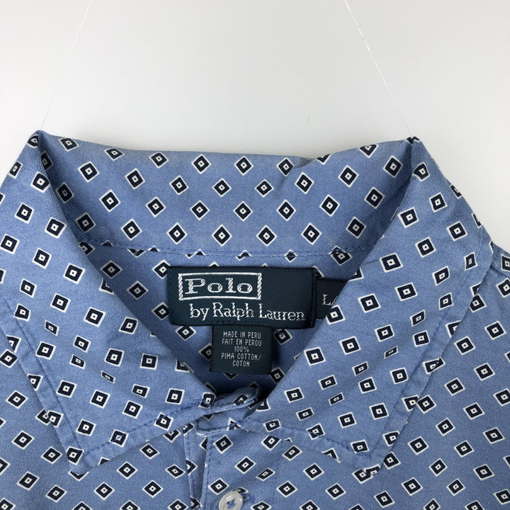 Ralph Lauren POLO by Ralph Lauren All-over print short-sleeve polo shirt, men's size L cotton blue type Vintage Second Hand