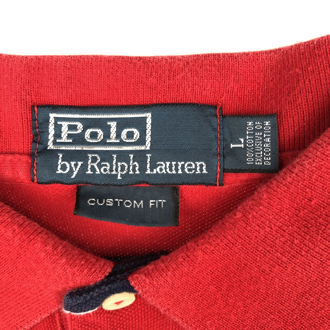 Ralph Lauren POLO by Ralph Lauren CUSTOM FIT short sleeve striped polo shirt men's size L cotton red type Vintage Second Hand