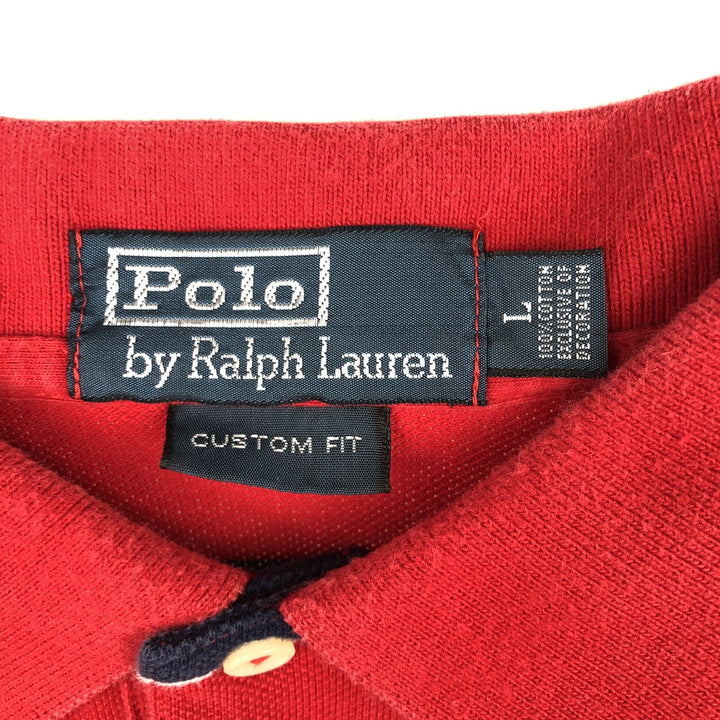 Ralph Lauren POLO by Ralph Lauren CUSTOM FIT short sleeve striped polo shirt men's size L cotton red type Vintage Second Hand