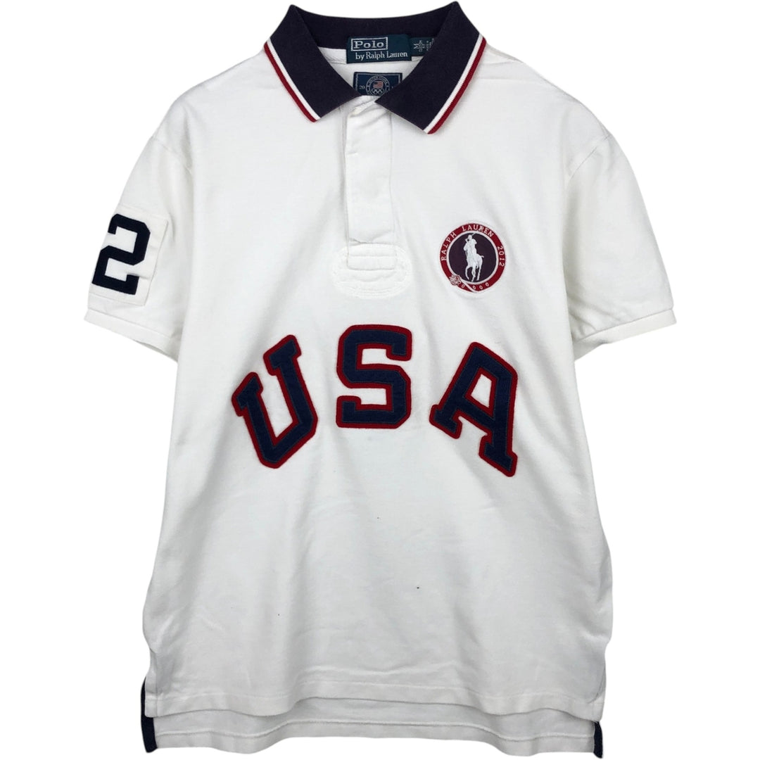 Ralph Lauren POLO by Ralph Lauren CUSTOM FIT Short-Sleeve Rugby Shirt, Men's Size M (approx.) cotton white type Vintage Second Hand