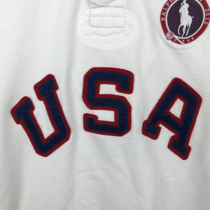 Ralph Lauren POLO by Ralph Lauren CUSTOM FIT Short-Sleeve Rugby Shirt, Men's Size M (approx.) cotton white type Vintage Second Hand