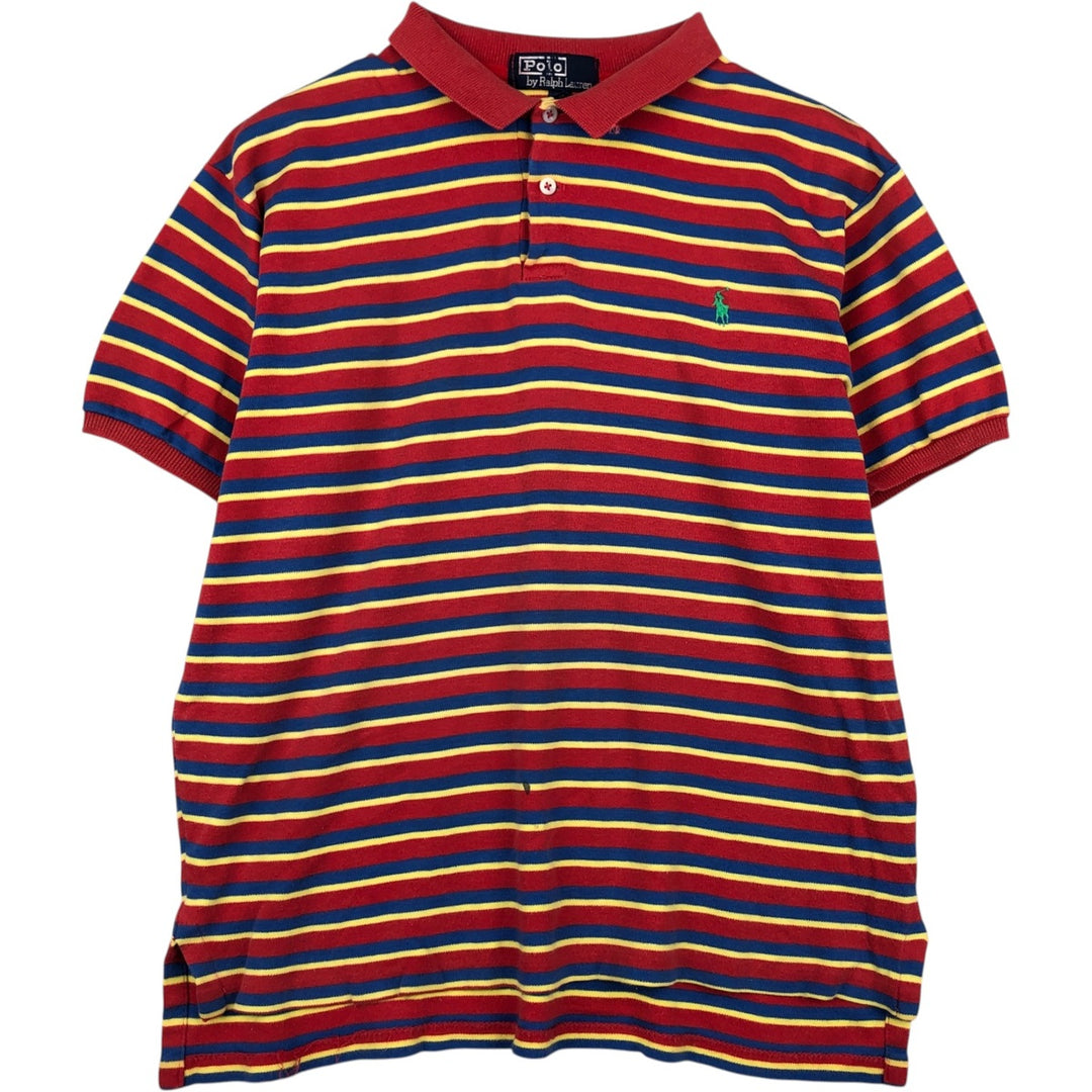Ralph Lauren POLO by Ralph Lauren Multi-border short sleeve striped polo shirt Men's size L cotton red type Vintage Second Hand