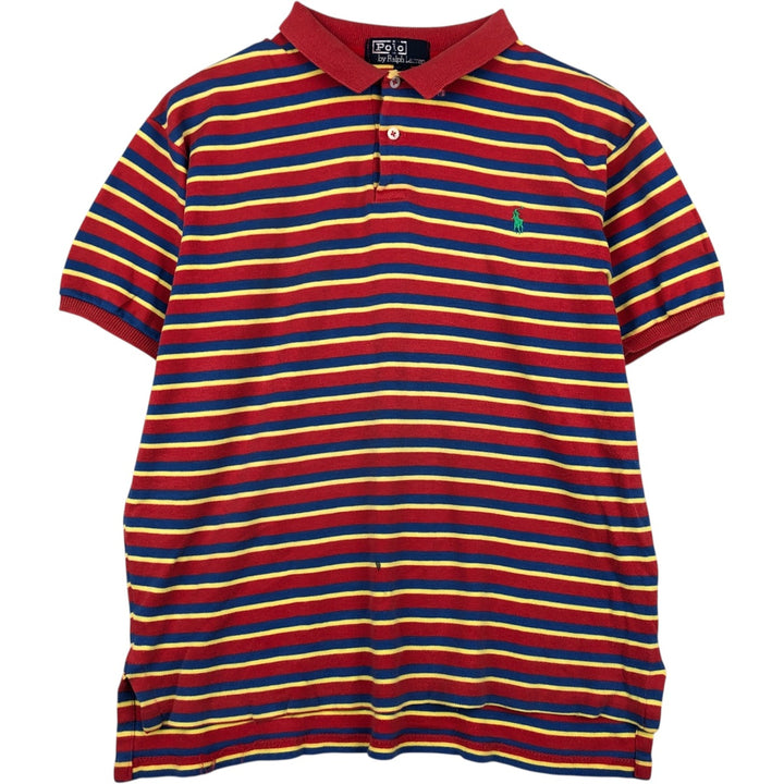 Ralph Lauren POLO by Ralph Lauren Multi-border short sleeve striped polo shirt Men's size L cotton red type Vintage Second Hand