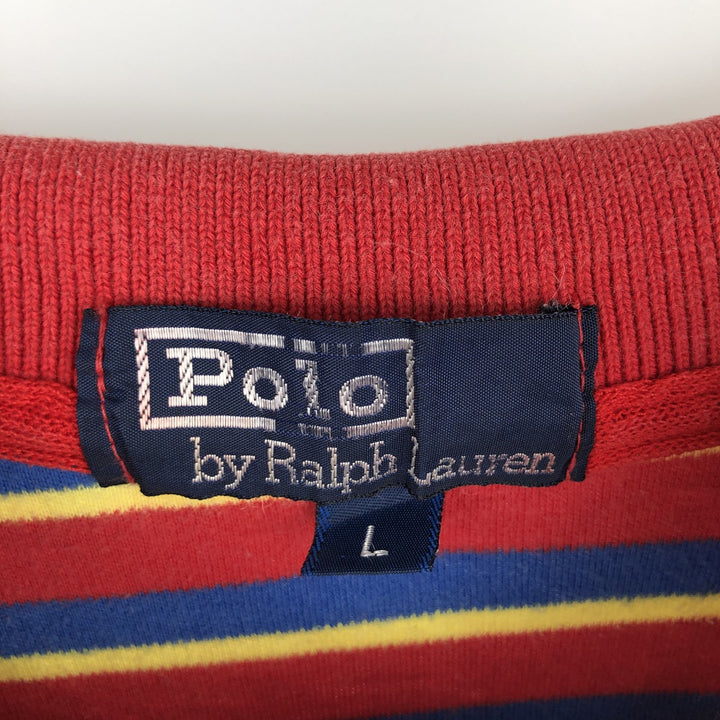 Ralph Lauren POLO by Ralph Lauren Multi-border short sleeve striped polo shirt Men's size L cotton red type Vintage Second Hand