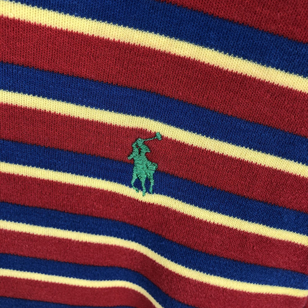 Ralph Lauren POLO by Ralph Lauren Multi-border short sleeve striped polo shirt Men's size L cotton red type Vintage Second Hand
