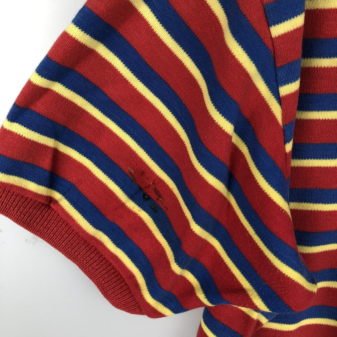 Ralph Lauren POLO by Ralph Lauren Multi-border short sleeve striped polo shirt Men's size L cotton red type Vintage Second Hand