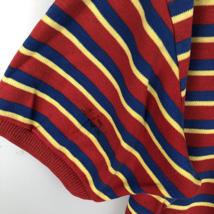 Ralph Lauren POLO by Ralph Lauren Multi-border short sleeve striped polo shirt Men's size L cotton red type Vintage Second Hand