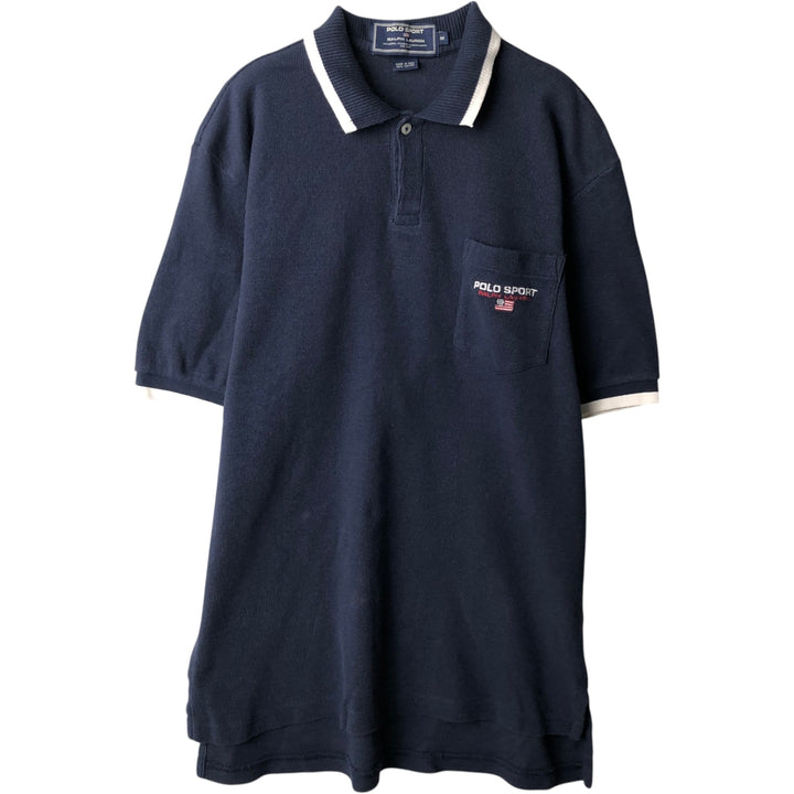 Ralph Lauren POLO SPORT short sleeve polo shirt, men's size M cotton navy blue type Vintage Second Hand