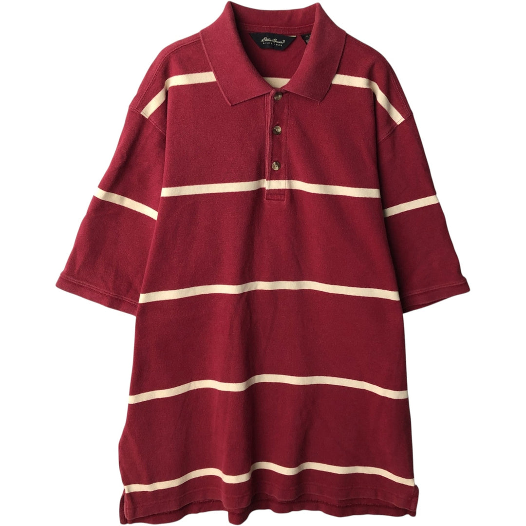 90s-00'S Eddie Bauer Short-Sleeve Striped Polo Shirt, Men's Size L (Equivalent), Vintage cotton red type Vintage Second Hand