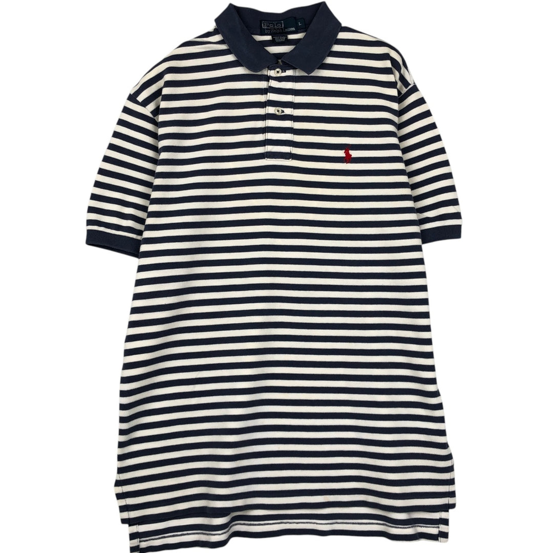 Ralph Lauren POLO by Ralph Lauren short sleeve striped polo shirt, men's size L cotton white type Vintage Second Hand