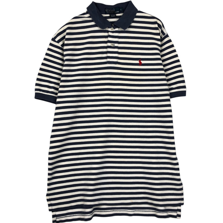 Ralph Lauren POLO by Ralph Lauren short sleeve striped polo shirt, men's size L cotton white type Vintage Second Hand