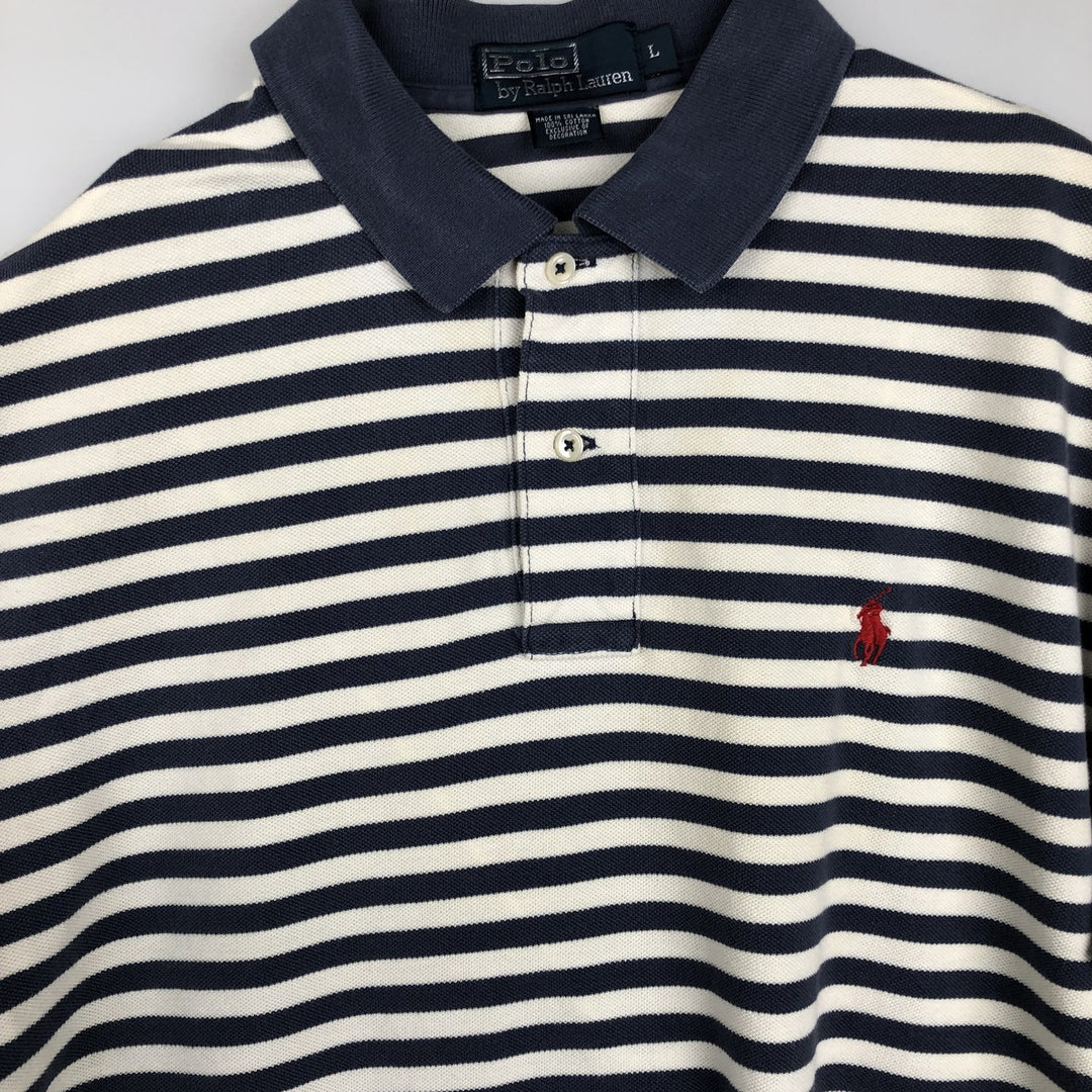 Ralph Lauren POLO by Ralph Lauren short sleeve striped polo shirt, men's size L cotton white type Vintage Second Hand