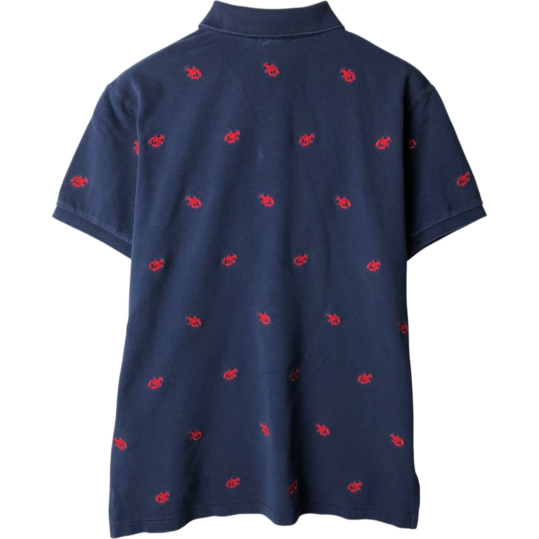 Ralph Lauren POLO by Ralph Lauren CUSTOM FIT all-over print embroidered short-sleeved polo shirt, men's size L (approx.) cotton navy blue type Vintage Second Hand