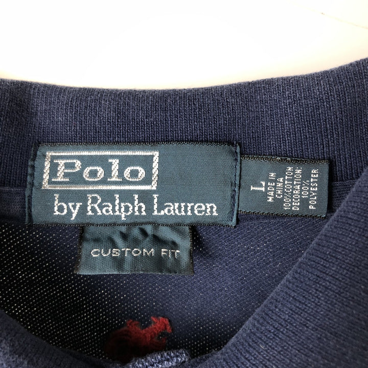 Ralph Lauren POLO by Ralph Lauren CUSTOM FIT all-over print embroidered short-sleeved polo shirt, men's size L (approx.) cotton navy blue type Vintage Second Hand