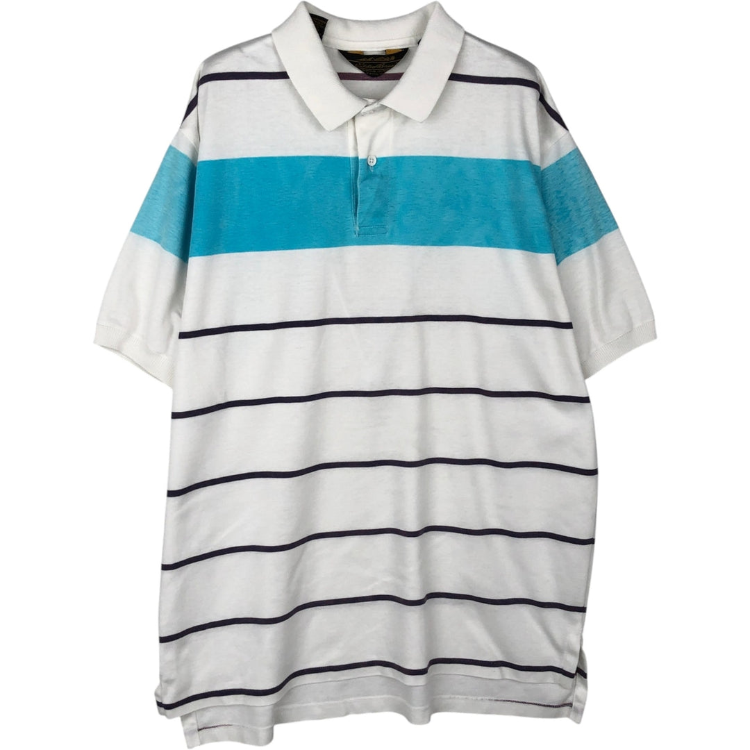 80s-90'S Eddie Bauer Short-Sleeve Striped Polo Shirt, Made in USA, Men's Size L (Equivalent), Vintage cotton white type Vintage Second Hand