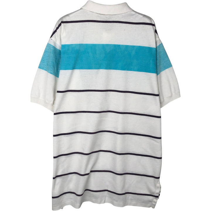 80s-90'S Eddie Bauer Short-Sleeve Striped Polo Shirt, Made in USA, Men's Size L (Equivalent), Vintage cotton white type Vintage Second Hand