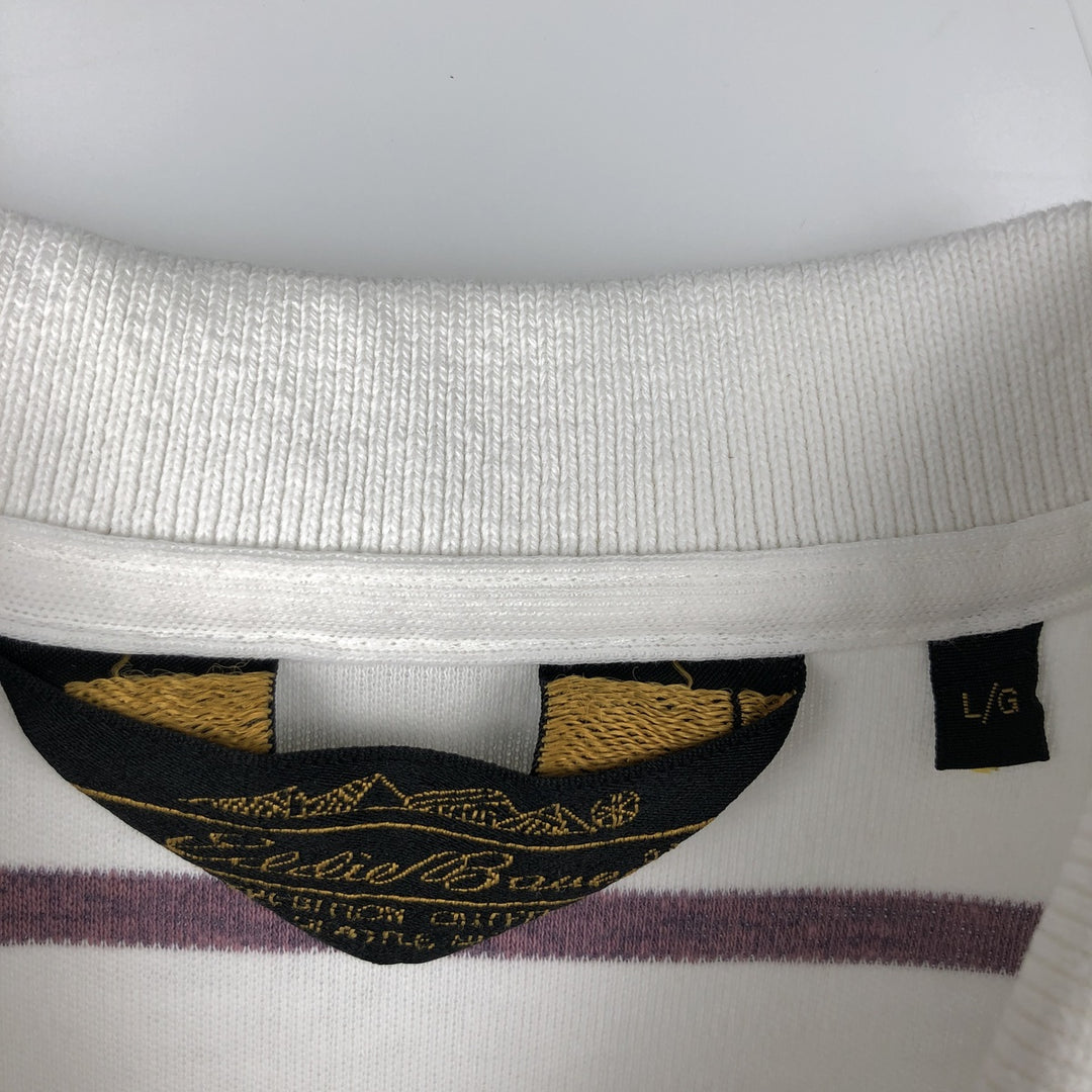 80s-90'S Eddie Bauer Short-Sleeve Striped Polo Shirt, Made in USA, Men's Size L (Equivalent), Vintage cotton white type Vintage Second Hand
