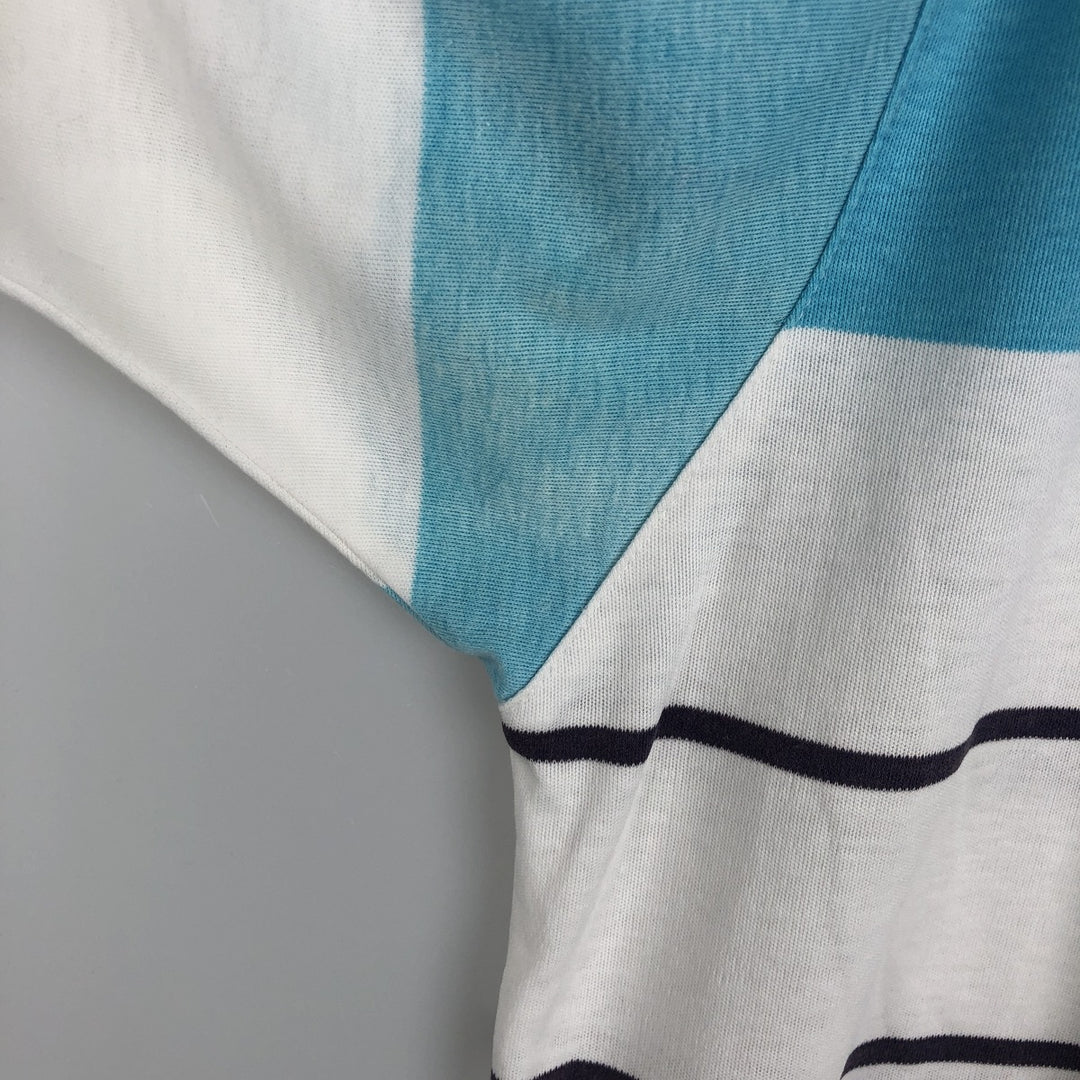 80s-90'S Eddie Bauer Short-Sleeve Striped Polo Shirt, Made in USA, Men's Size L (Equivalent), Vintage cotton white type Vintage Second Hand