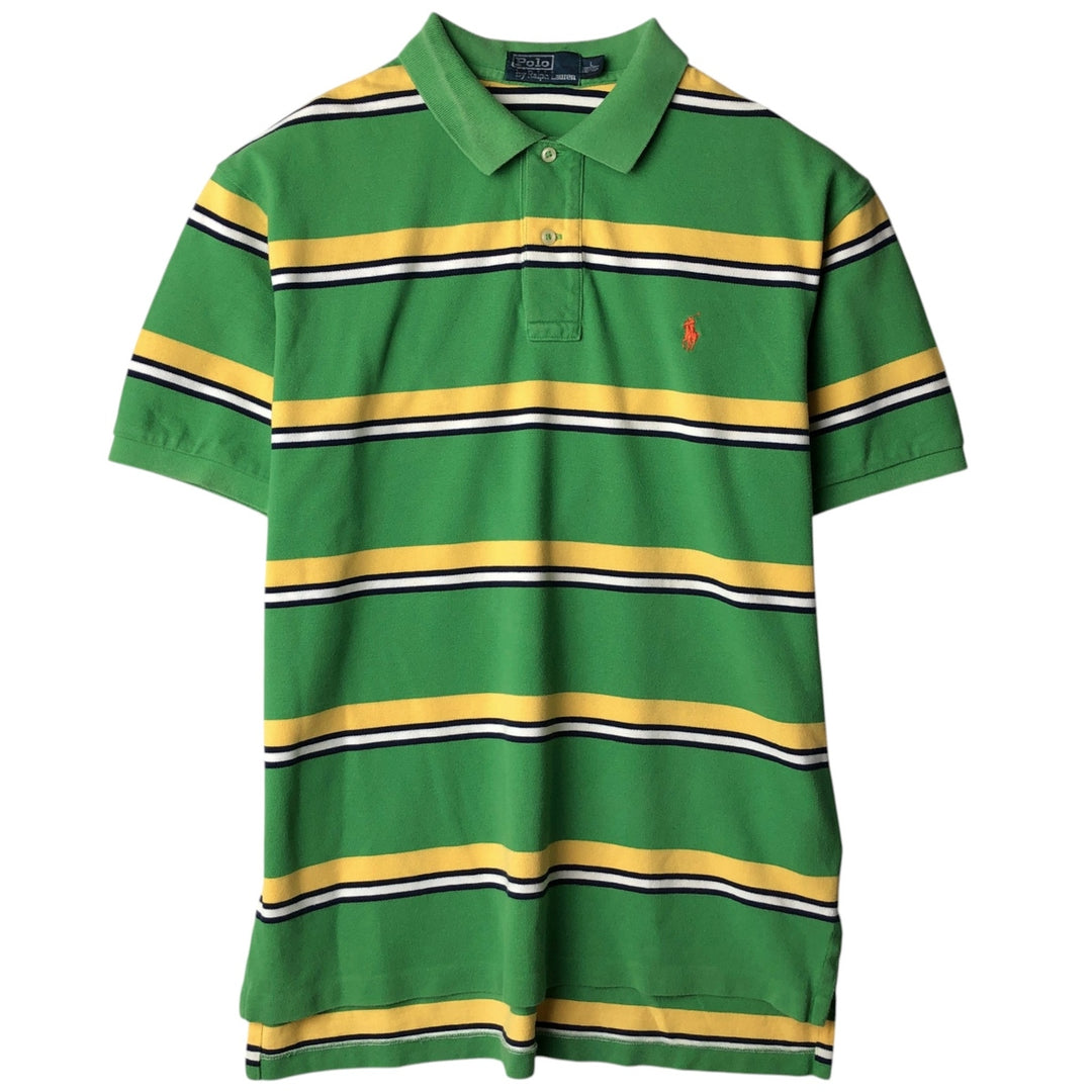 Ralph Lauren POLO by Ralph Lauren Multi-border short sleeve striped polo shirt Men's size L cotton green type Vintage Second Hand