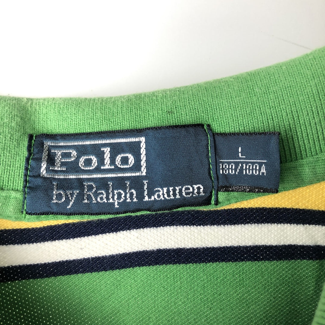 Ralph Lauren POLO by Ralph Lauren Multi-border short sleeve striped polo shirt Men's size L cotton green type Vintage Second Hand