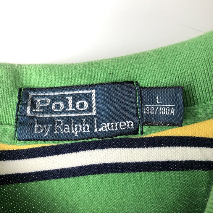 Ralph Lauren POLO by Ralph Lauren Multi-border short sleeve striped polo shirt Men's size L cotton green type Vintage Second Hand