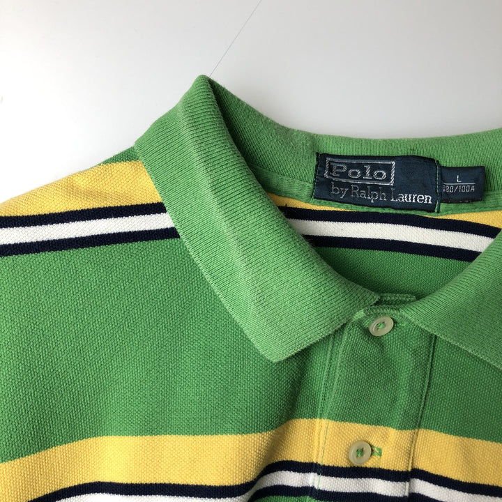 Ralph Lauren POLO by Ralph Lauren Multi-border short sleeve striped polo shirt Men's size L cotton green type Vintage Second Hand
