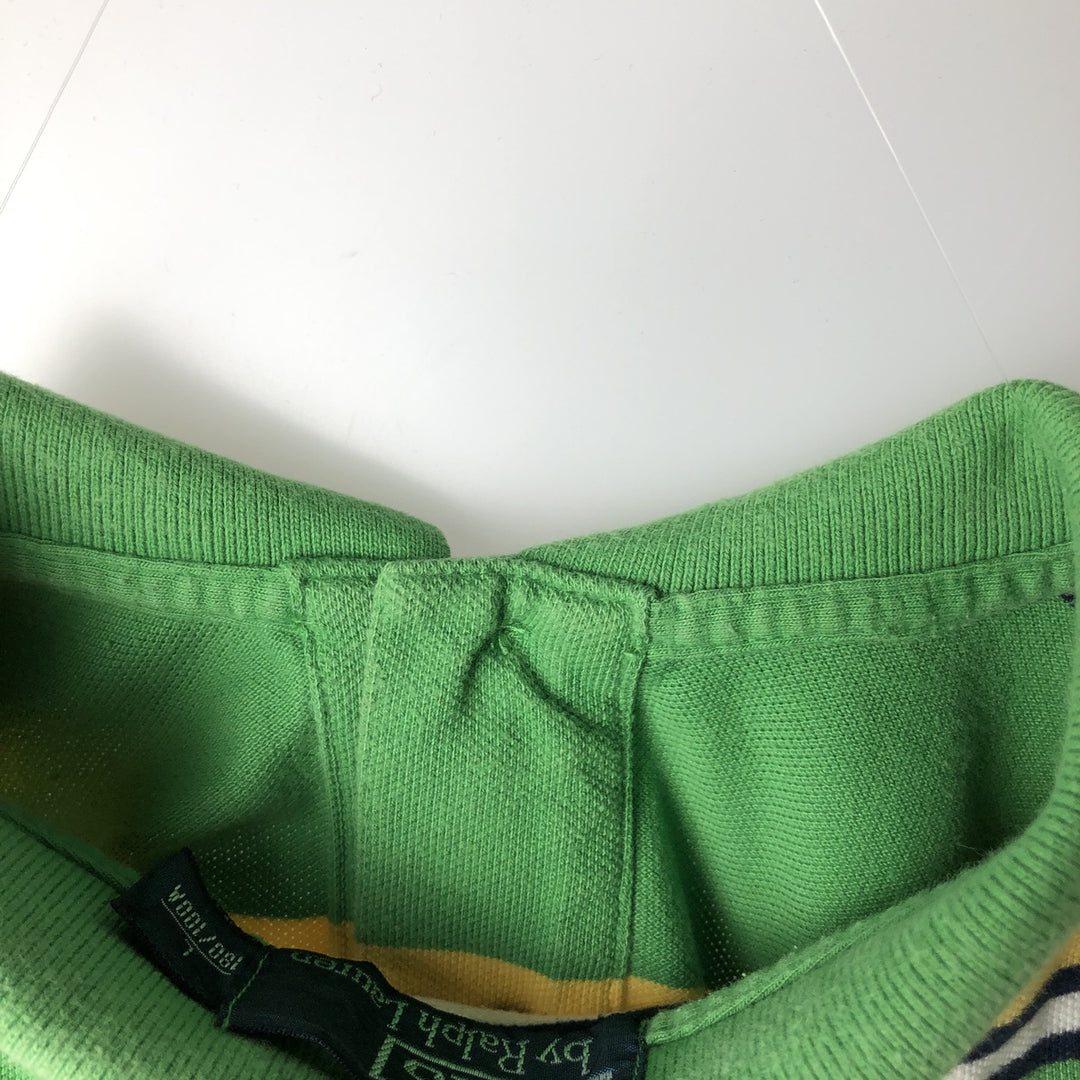 Ralph Lauren POLO by Ralph Lauren Multi-border short sleeve striped polo shirt Men's size L cotton green type Vintage Second Hand