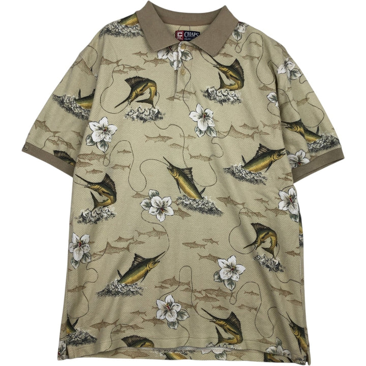 Ralph Lauren CHAPS all-over print short-sleeved collarless polo shirt, men's size L (approx.) cotton Beige type Vintage Second Hand
