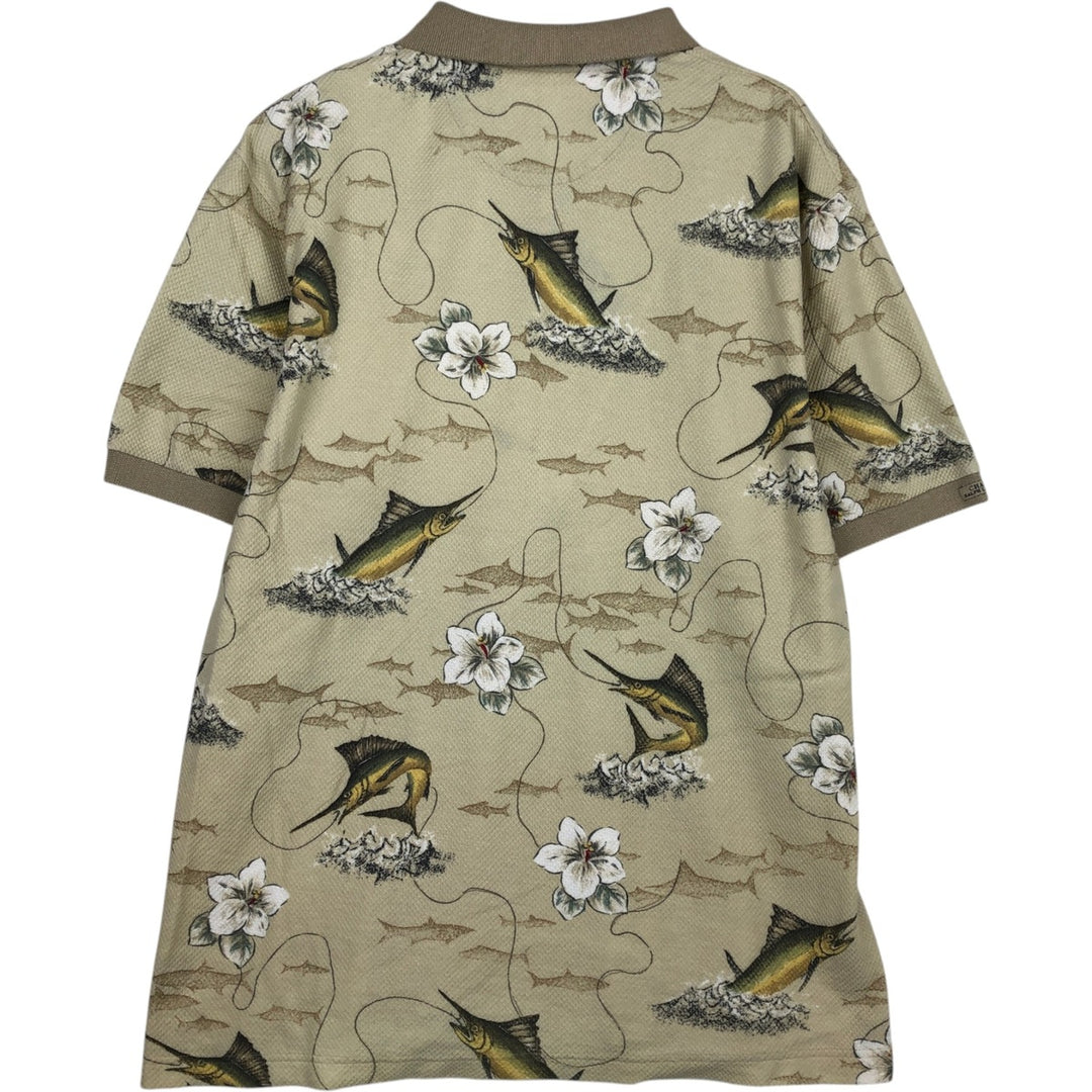 Ralph Lauren CHAPS all-over print short-sleeved collarless polo shirt, men's size L (approx.) cotton Beige type Vintage Second Hand